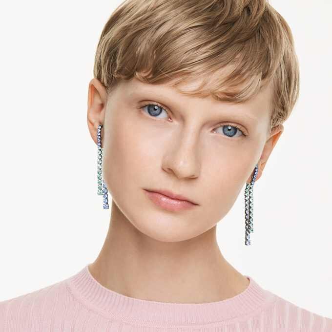Matrix Drop Earrings Gradient of Round Cuts, Multicolored, Ruthenium Plated Matrix Drop Earrings Gradient of Round Cuts, Multicolored, Ruthenium Plated