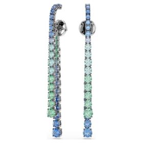 Matrix Drop Earrings Gradient of Round Cuts, Multicolored, Ruthenium Plated