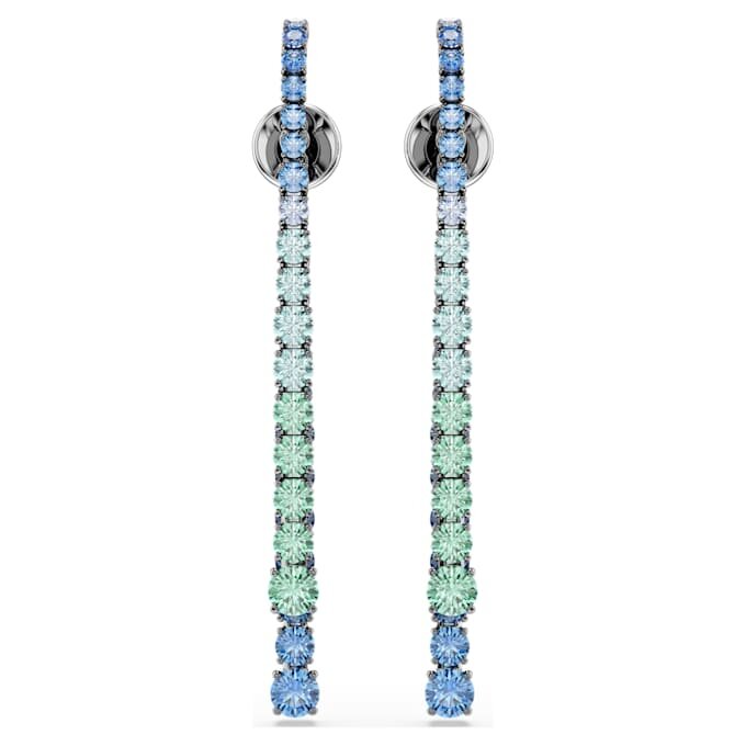 Matrix Drop Earrings Gradient of Round Cuts, Multicolored, Ruthenium Plated Matrix Drop Earrings Gradient of Round Cuts, Multicolored, Ruthenium Plated