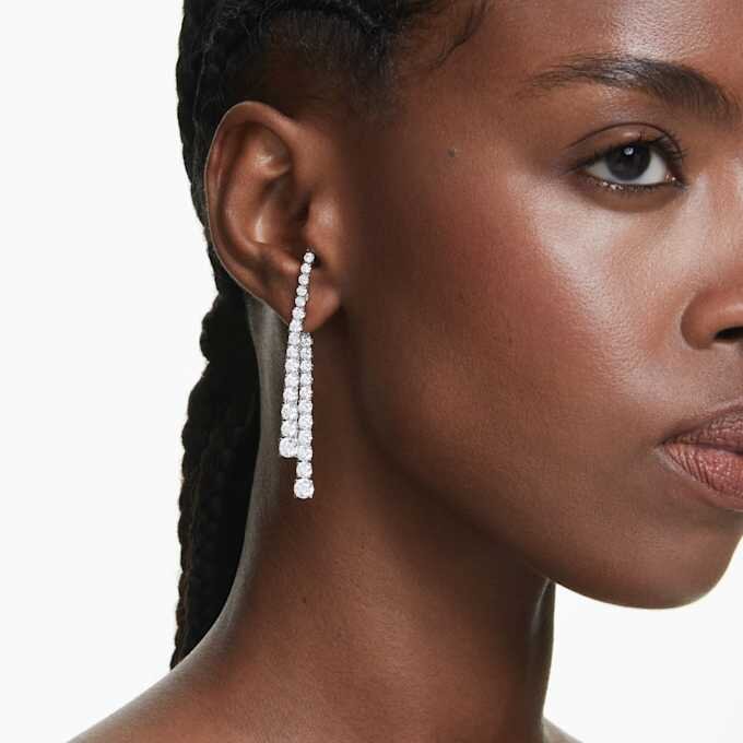 Matrix Drop Earrings Gradient of Round Cuts, White, Rhodium Plated Matrix Drop Earrings Gradient of Round Cuts, White, Rhodium Plated