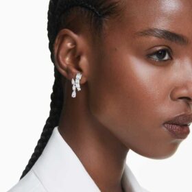 Matrix Drop Earrings Mixed Cuts, White, Rhodium Plated