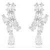 Matrix Drop Earrings Mixed Cuts, White, Rhodium Plated Matrix Drop Earrings Mixed Cuts, White, Rhodium Plated