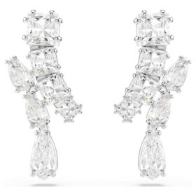 Matrix Drop Earrings Mixed Cuts, White, Rhodium Plated