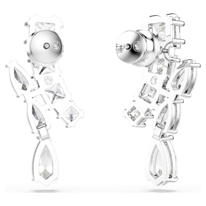 Matrix Drop Earrings Mixed Cuts, White, Rhodium Plated Matrix Drop Earrings Mixed Cuts, White, Rhodium Plated