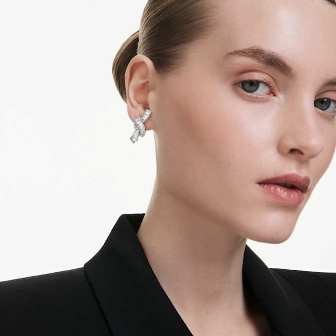 Matrix Earrings Baguette Cut, Knot, White, Rhodium Plated Matrix Earrings Baguette Cut, Knot, White, Rhodium Plated