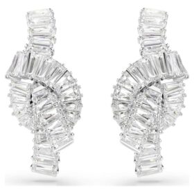 Matrix Earrings Baguette Cut, Knot, White, Rhodium Plated