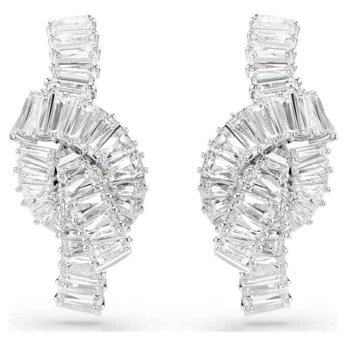 Matrix Earrings Baguette Cut, Knot, White, Rhodium Plated Matrix Earrings Baguette Cut, Knot, White, Rhodium Plated