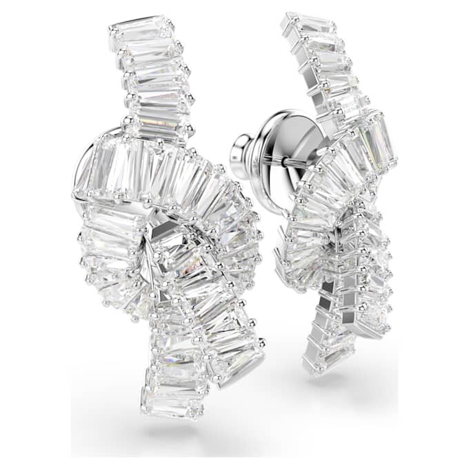 Matrix Earrings Baguette Cut, Knot, White, Rhodium Plated Matrix Earrings Baguette Cut, Knot, White, Rhodium Plated