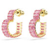 Matrix Hoop Earrings Baguette Cut, Heart, Small, Pink, Gold-Tone Plated Matrix Hoop Earrings Baguette Cut, Heart, Small, Pink, Gold-Tone Plated