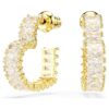 Matrix Hoop Earrings Baguette Cut, Heart, Small, White, Gold-Tone Plated Matrix Hoop Earrings Baguette Cut, Heart, Small, White, Gold-Tone Plated