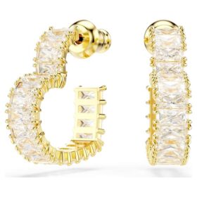 Matrix Hoop Earrings Baguette Cut, Heart, Small, White, Gold-Tone Plated