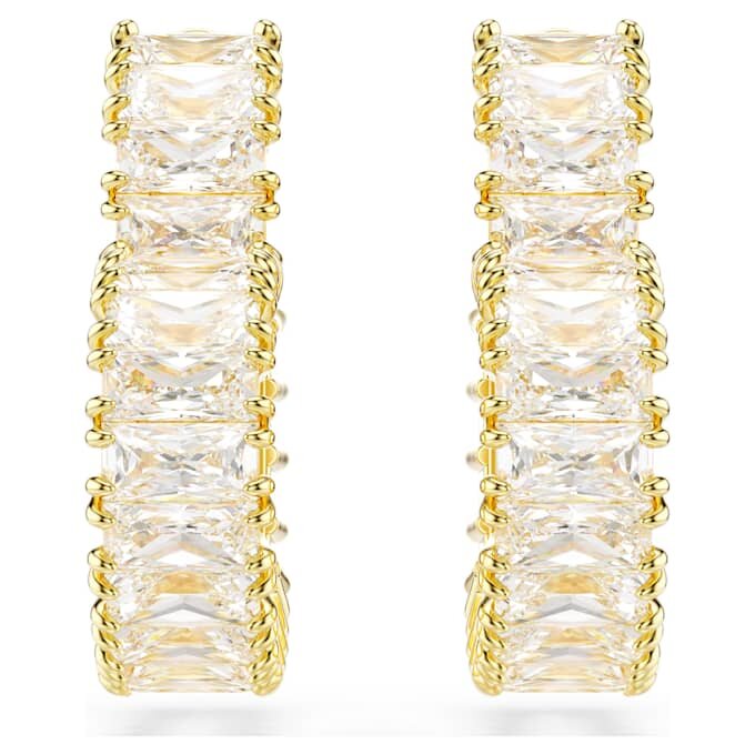 Matrix Hoop Earrings Baguette Cut, Heart, Small, White, Gold-Tone Plated Matrix Hoop Earrings Baguette Cut, Heart, Small, White, Gold-Tone Plated