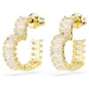 Matrix Hoop Earrings Baguette Cut, Heart, Small, White, Gold-Tone Plated Matrix Hoop Earrings Baguette Cut, Heart, Small, White, Gold-Tone Plated