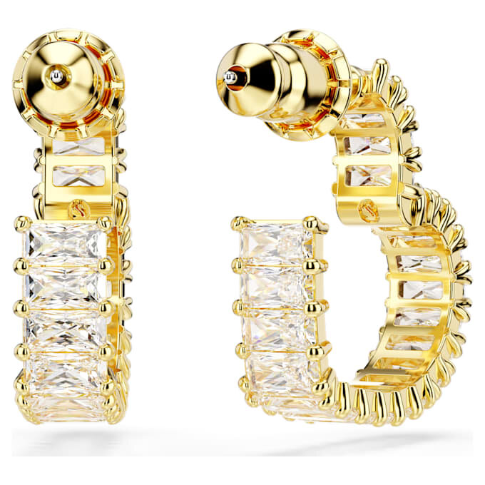 Matrix Hoop Earrings Baguette Cut, Heart, Small, White, Gold-Tone Plated Matrix Hoop Earrings Baguette Cut, Heart, Small, White, Gold-Tone Plated