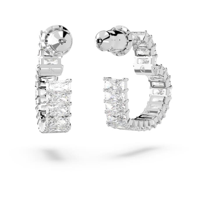 Matrix Hoop Earrings Baguette Cut, Heart, Small, White, Rhodium Plated Matrix Hoop Earrings Baguette Cut, Heart, Small, White, Rhodium Plated