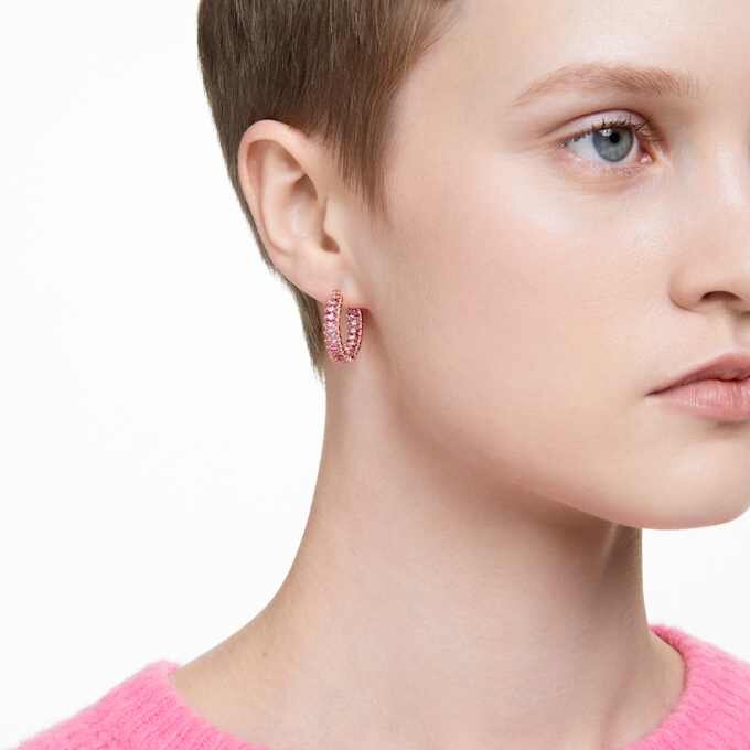 Matrix Hoop Earrings Baguette Cut, Pink, Rose Gold-Tone Plated Matrix Hoop Earrings Baguette Cut, Pink, Rose Gold-Tone Plated