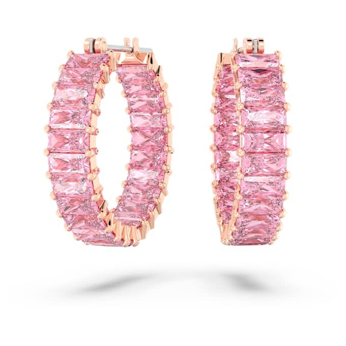 Matrix Hoop Earrings Baguette Cut, Pink, Rose Gold-Tone Plated Matrix Hoop Earrings Baguette Cut, Pink, Rose Gold-Tone Plated