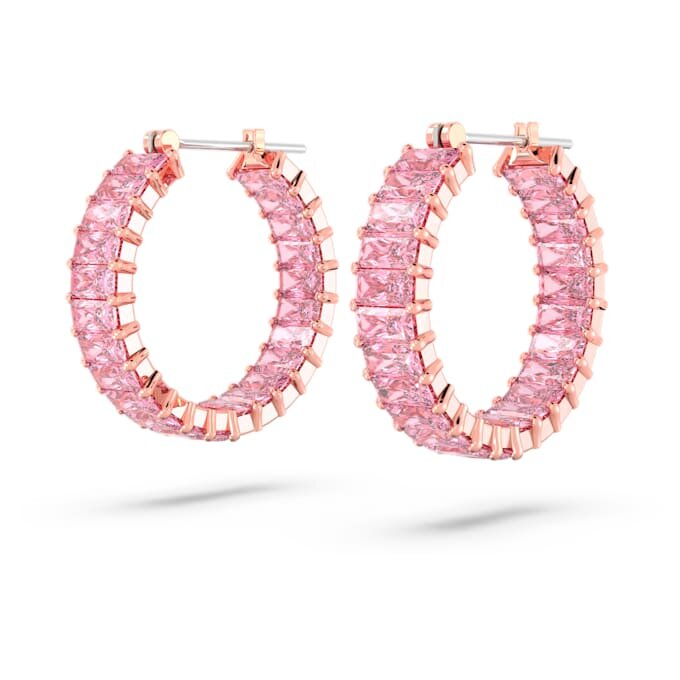 Matrix Hoop Earrings Baguette Cut, Pink, Rose Gold-Tone Plated Matrix Hoop Earrings Baguette Cut, Pink, Rose Gold-Tone Plated