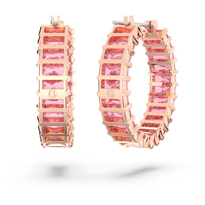 Matrix Hoop Earrings Baguette Cut, Pink, Rose Gold-Tone Plated Matrix Hoop Earrings Baguette Cut, Pink, Rose Gold-Tone Plated