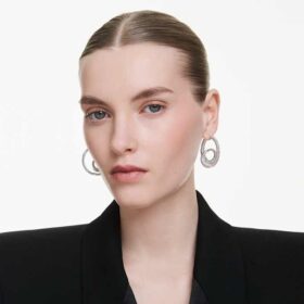 Matrix Hoop Earrings Baguette Cut, Ribbon, White, Rhodium Plated Matrix Hoop Earrings Baguette Cut, Ribbon, White, Rhodium Plated