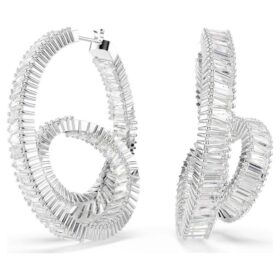 Matrix Hoop Earrings Baguette Cut, Ribbon, White, Rhodium Plated Matrix Hoop Earrings Baguette Cut, Ribbon, White, Rhodium Plated