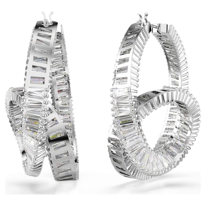 Matrix Hoop Earrings Baguette Cut, Ribbon, White, Rhodium Plated Matrix Hoop Earrings Baguette Cut, Ribbon, White, Rhodium Plated