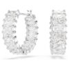 Matrix Hoop Earrings Baguette Cut, White, Rhodium Plated