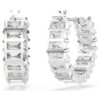 Matrix Hoop Earrings Baguette Cut, White, Rhodium Plated