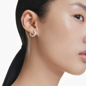 Matrix Hoop Earrings Crystal Pearl, Round Cut, White, Rhodium Plated Matrix Hoop Earrings Crystal Pearl, Round Cut, White, Rhodium Plated