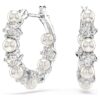Matrix Hoop Earrings Crystal Pearl, Round Cut, White, Rhodium Plated Matrix Hoop Earrings Crystal Pearl, Round Cut, White, Rhodium Plated