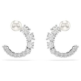 Matrix Hoop Earrings Crystal Pearl, Round Cut, White, Rhodium Plated Matrix Hoop Earrings Crystal Pearl, Round Cut, White, Rhodium Plated