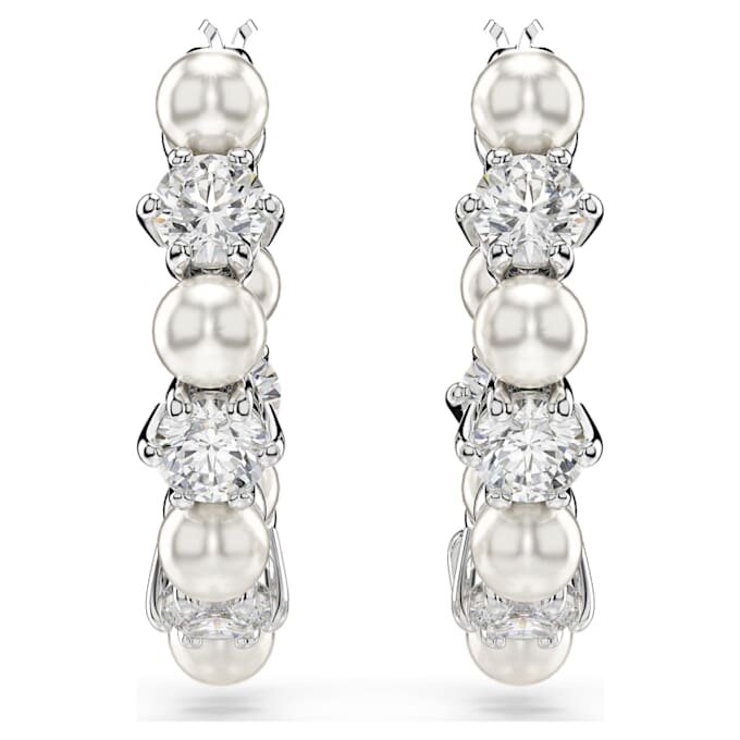 Matrix Hoop Earrings Crystal Pearl, Round Cut, White, Rhodium Plated Matrix Hoop Earrings Crystal Pearl, Round Cut, White, Rhodium Plated