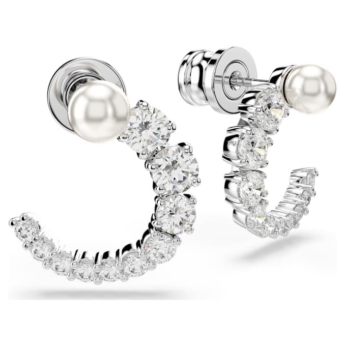 Matrix Hoop Earrings Crystal Pearl, Round Cut, White, Rhodium Plated Matrix Hoop Earrings Crystal Pearl, Round Cut, White, Rhodium Plated