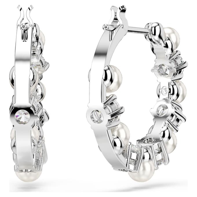 Matrix Hoop Earrings Crystal Pearl, Round Cut, White, Rhodium Plated Matrix Hoop Earrings Crystal Pearl, Round Cut, White, Rhodium Plated