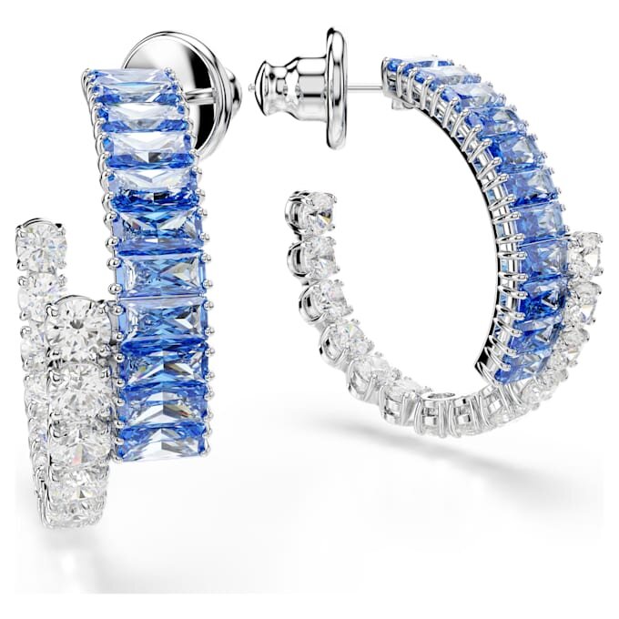 Matrix Hoop Earrings Mixed Cuts, Blue, Rhodium Plated Matrix Hoop Earrings Mixed Cuts, Blue, Rhodium Plated
