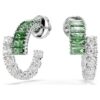 Matrix Hoop Earrings Mixed Cuts, Green, Rhodium Plated Matrix Hoop Earrings Mixed Cuts, Green, Rhodium Plated