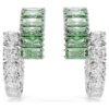 Matrix Hoop Earrings Mixed Cuts, Green, Rhodium Plated Matrix Hoop Earrings Mixed Cuts, Green, Rhodium Plated
