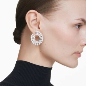 Matrix Hoop Earrings Mixed Round Cuts, White, Rhodium Plated