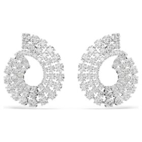 Matrix Hoop Earrings Mixed Round Cuts, White, Rhodium Plated