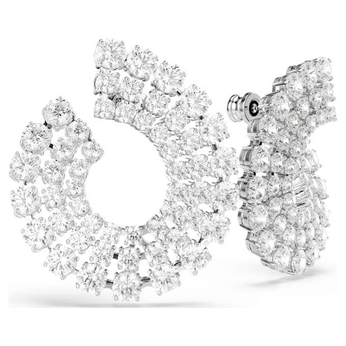 Matrix Hoop Earrings Mixed Round Cuts, White, Rhodium Plated Matrix Hoop Earrings Mixed Round Cuts, White, Rhodium Plated
