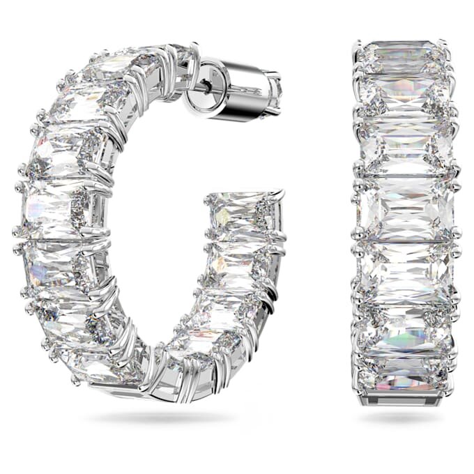 Matrix Hoop Earrings Octagon Cut, White, Rhodium Plated Matrix Hoop Earrings Octagon Cut, White, Rhodium Plated