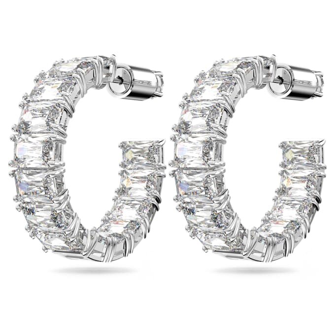 Matrix Hoop Earrings Octagon Cut, White, Rhodium Plated Matrix Hoop Earrings Octagon Cut, White, Rhodium Plated