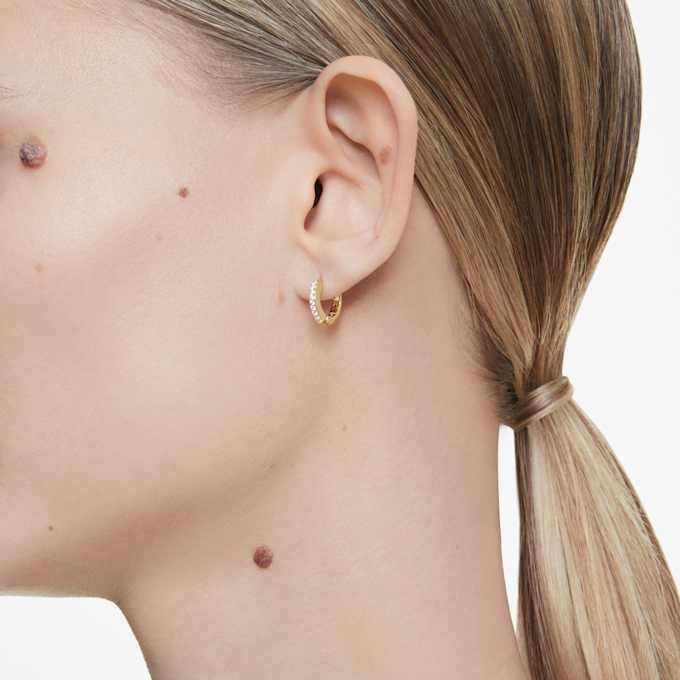 Matrix Hoop Earrings Round Cut, White, Gold-Tone Plated Matrix Hoop Earrings Round Cut, White, Gold-Tone Plated