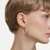 Matrix Hoop Earrings Round Cut, White, Gold-Tone Plated Matrix Hoop Earrings Round Cut, White, Gold-Tone Plated