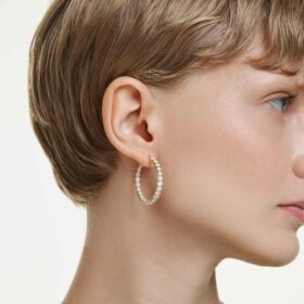 Matrix Hoop Earrings Round Cut, White, Gold-Tone Plated