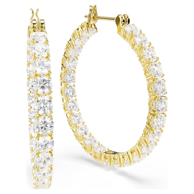 Matrix Hoop Earrings Round Cut, White, Gold-Tone Plated Matrix Hoop Earrings Round Cut, White, Gold-Tone Plated
