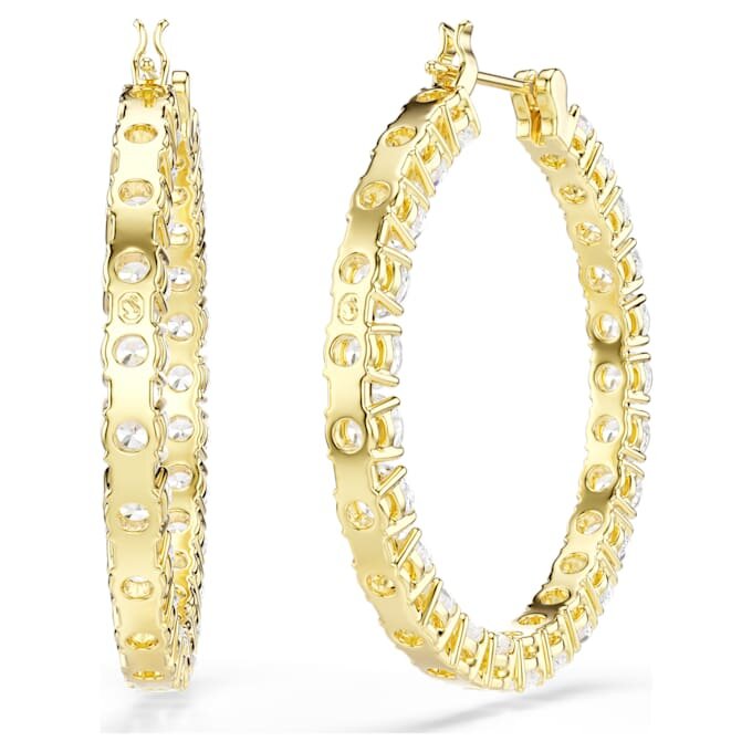 Matrix Hoop Earrings Round Cut, White, Gold-Tone Plated Matrix Hoop Earrings Round Cut, White, Gold-Tone Plated