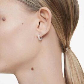 Matrix Hoop Earrings Round Cut, White, Rhodium Plated