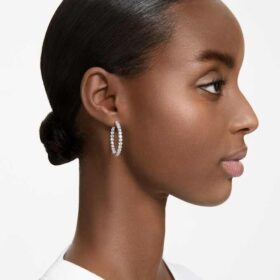 Matrix Hoop Earrings Round Cut, White, Rhodium Plated