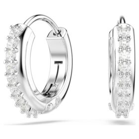 Matrix Hoop Earrings Round Cut, White, Rhodium Plated